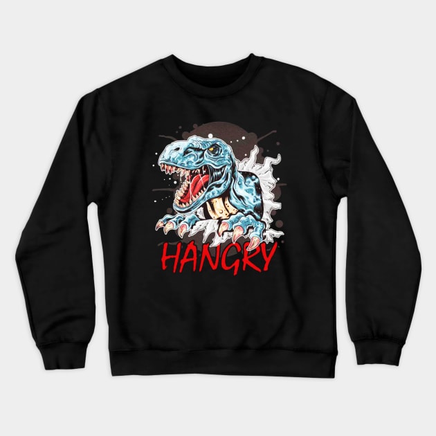 Funny Hangry Dinosaur Crewneck Sweatshirt by akkadesigns